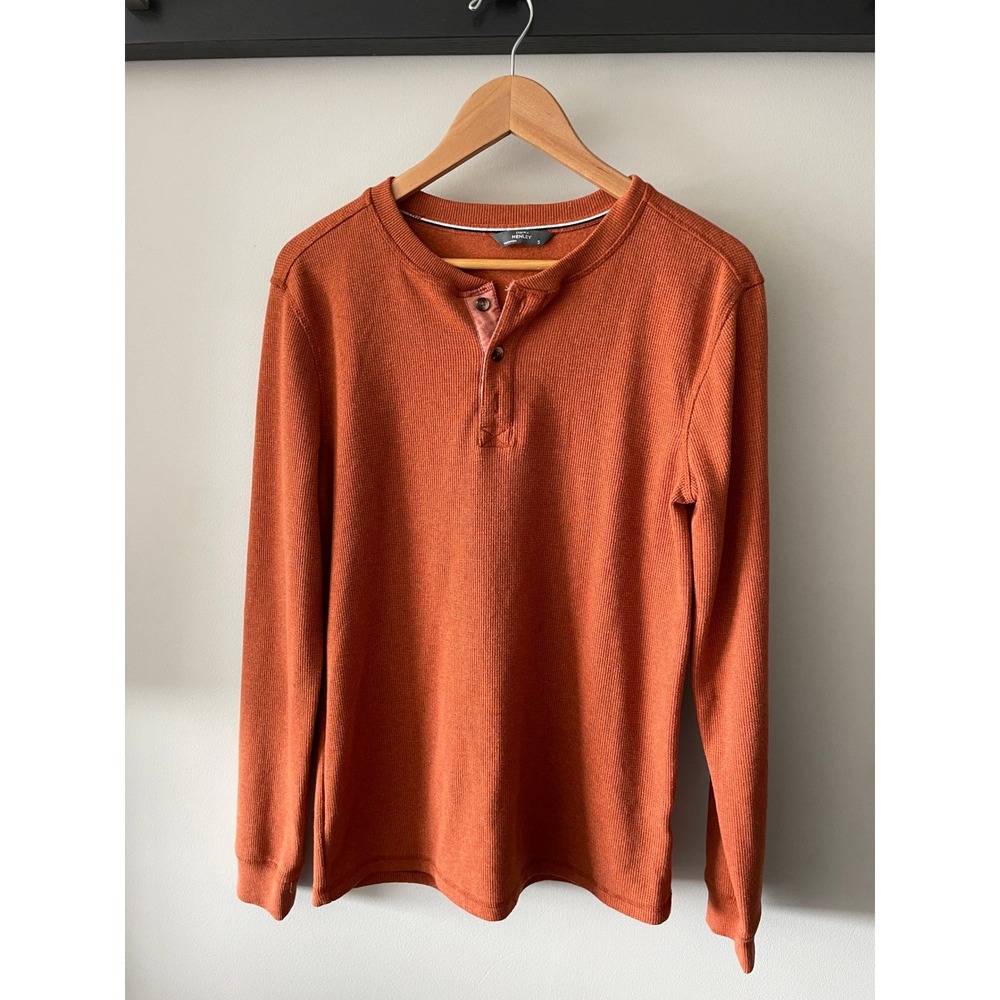 Mens Thermal Henley Long Sleeve Waffle Knit Shirt Burnt Orange S